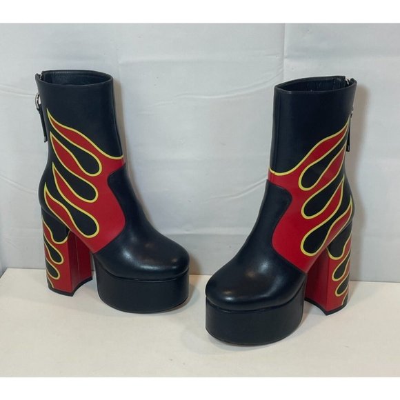 La Moda Sizzlin Hot Platform Ankle Boots Women Size 7 Leather Chunky Heel Bootie - Picture 4 of 12